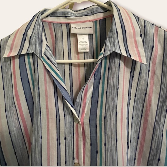 Alfred Dunner Cotton Button Up Blouse Shirt Top Stripes Medium - Picture 5 of 5